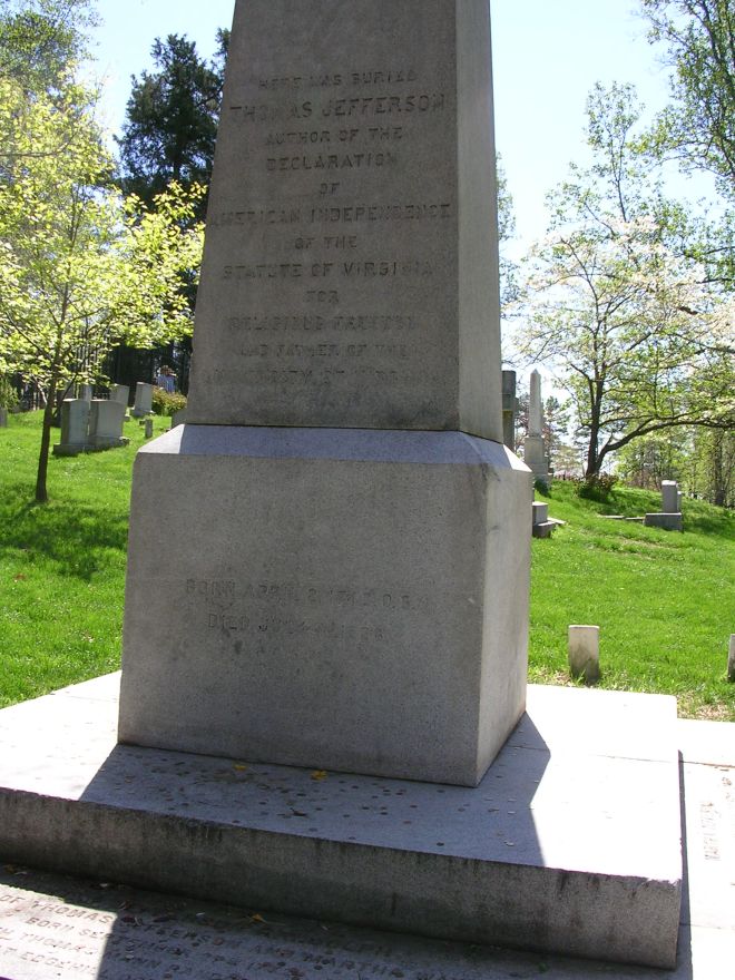 Thomas Jefferson's tombstone near Charlottesville, Virginia